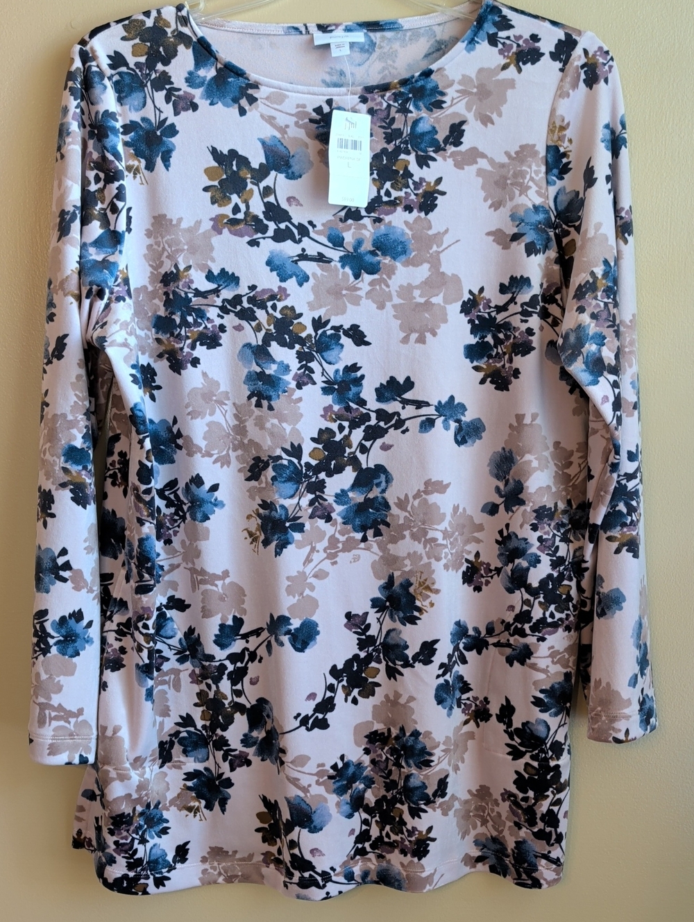 J. Jill L Blush Powder Pink Floral Soft Tunic Tee Casual Office Travel Wear New